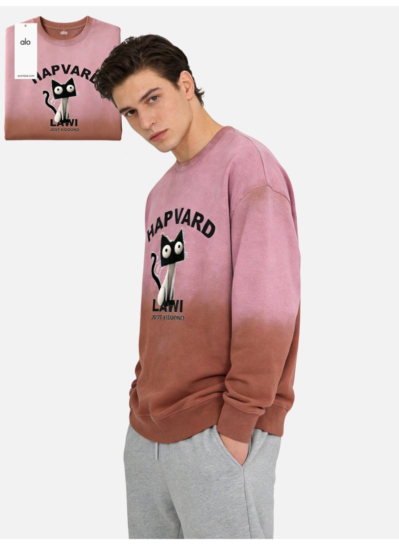Alo Yoga ALO Hapvard Cat Graphic Ombre Sweatshirt – Pink to Brown Gradient Oversized Crewneck Pullover - Image 2